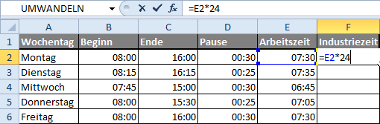 Formel: Uhrzeit mit Excel in Industriezeit umwandeln