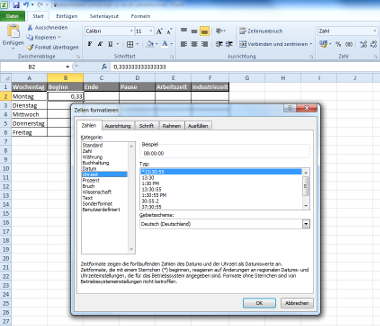 Zeitangaben in Excel als Uhrzeit formatieren