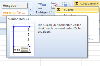 Zeiträume in Excel berechnen mit Klick auf ∑